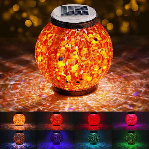 Pandawill Mosaic Solar Garden Light, Rechargeable Outdoor Hanging Light Metal Decorative Ball Light, Waterproof LED Table Lamp Waterproof Night Light for Patio, Countryyard, Bedroom Party