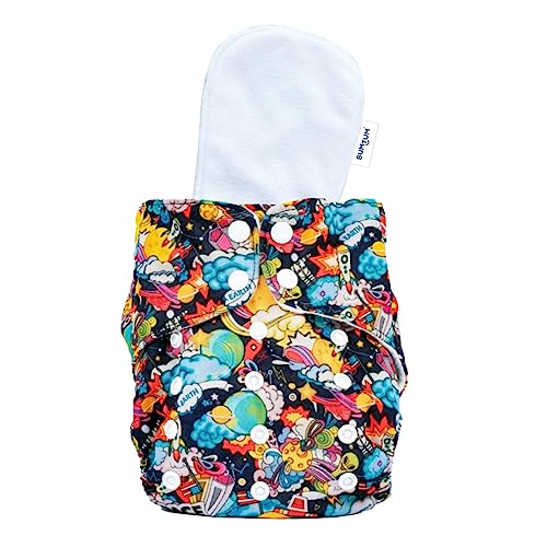 Image of Bumtum Baby Diaper | 0-3 Yrs Baby Freesize | Pack of 1, New Born Baby Diaper, Cloth Diaper, Waterproof Reusable Diaper, 5hrs Absorbency, Ultrahygiene, Washable, Cotton Soaker, Extra Soft (Spaceship)