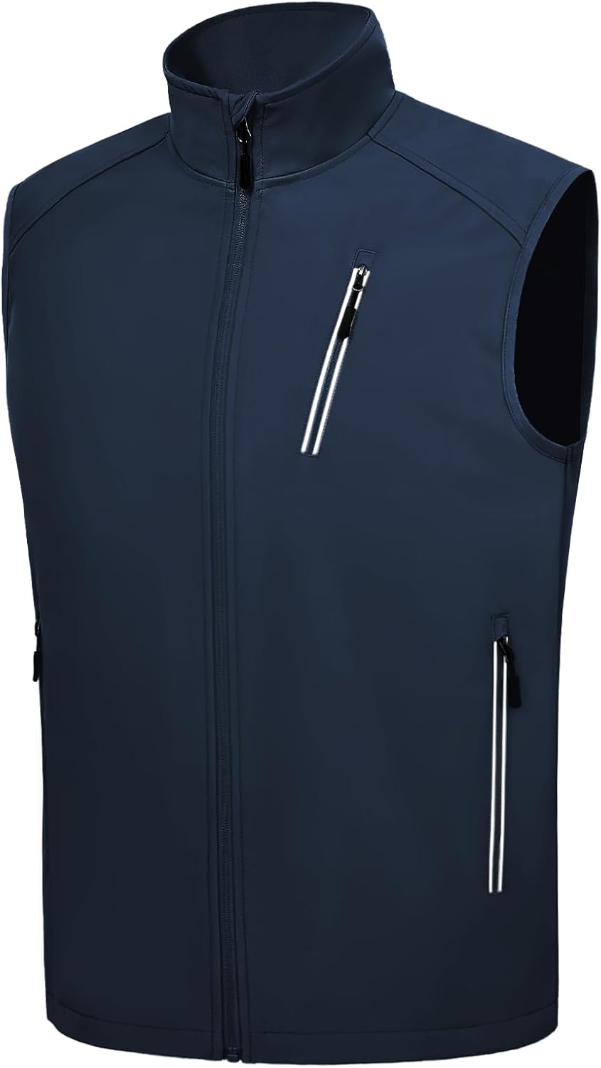 Men's Lightweight Golf Vest Windproof Softshell Vests Outerwear Multi-Pockets Zip Up Sleeveless Jacket