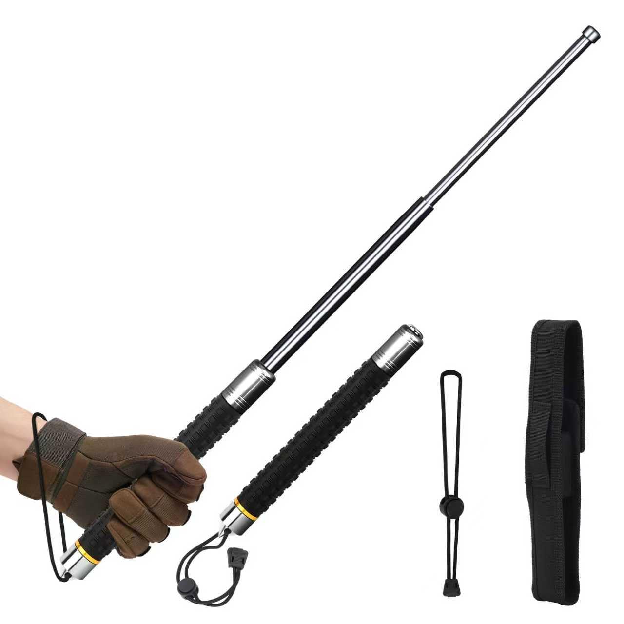 26-Inch Heavy-Duty Tire Thumper – Black Stainless Steel Baton with Ribbed Handle and Wrist Lanyard – Truck Tire Pressure Checker, Glass Breaker, Self-Defense, and Utility Tool