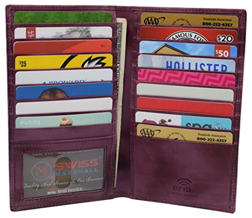 RFID Blocking Bifold Genuine Leather Credit Card ID Holder Long Wallet (59S Burgundy)3