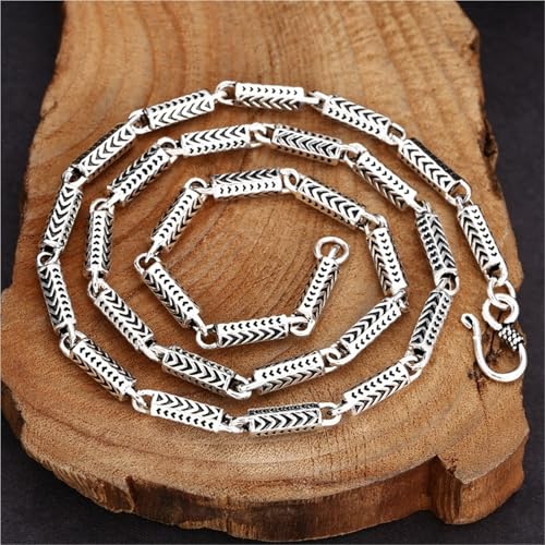 Collier perles hommes baril chaîne argent vintage polyvalent - 3