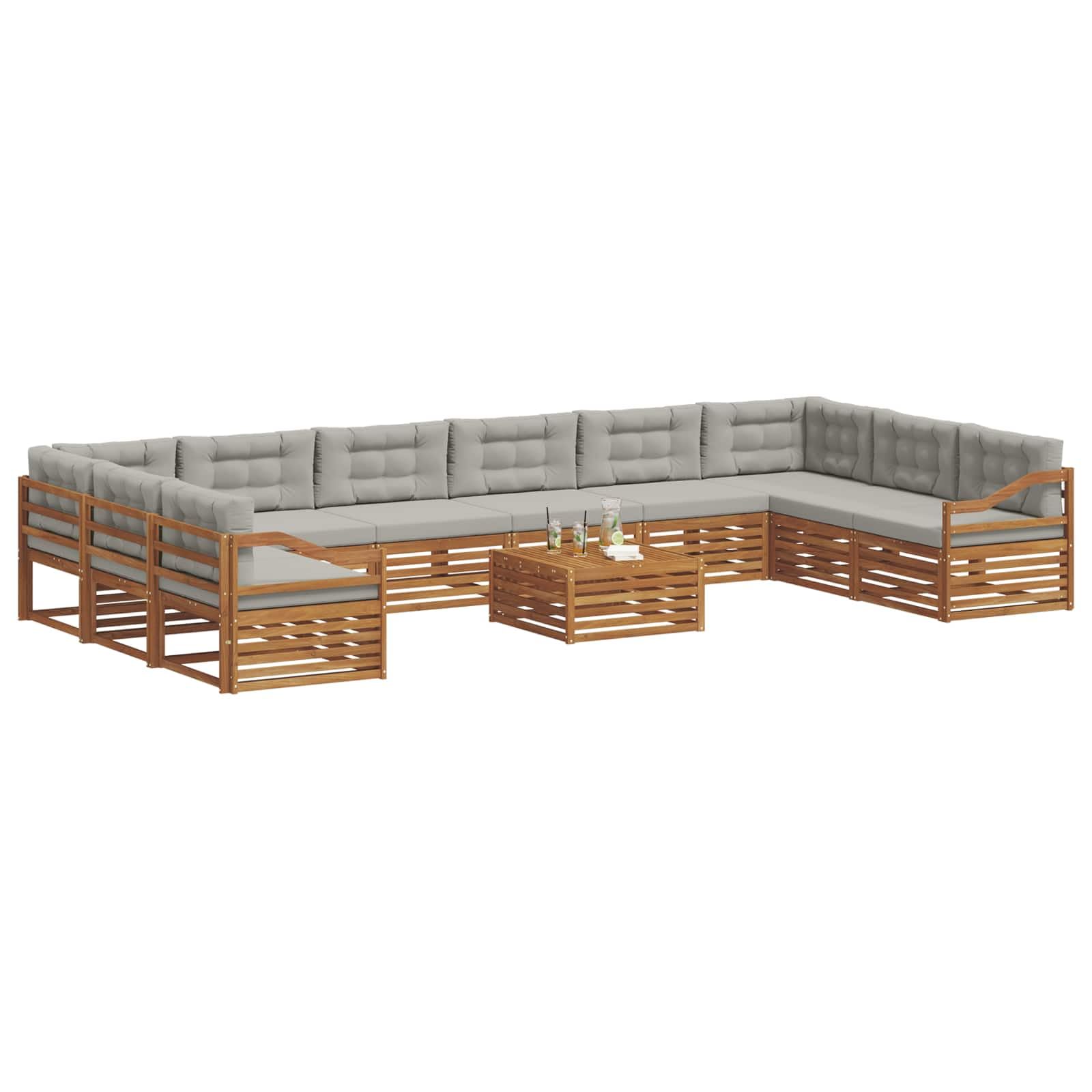Gartengarnitur 11-teilig aus massivem Akazienholz wetterfestes Design für Terrasse Balkon und Garten, inklusive Tisch, Sofas, Stühlen und Kissen