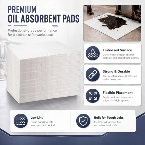 Image of Hoolerry 100 Pcs Oil Absorbent Pad for Spill, 16 x 18 Inch, White
