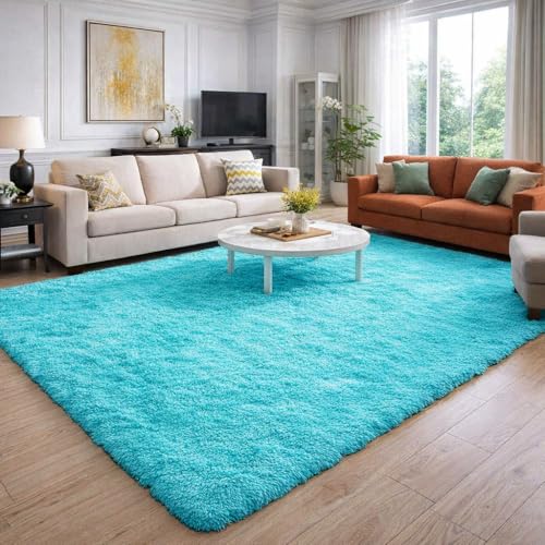 Image of Carpet for Hallway, Kitchen, and Modern Interiors, Cozy Shag Runner for Living Room, Entryway & Office Decor Size 4x6 feet Turqoise
