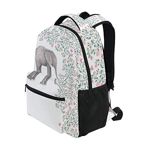 ALAZA Elephant With Flowers Floral White Stylish Large Backpack Personalized Laptop iPad Tablet Travel School Bag with Multiple Pockets3