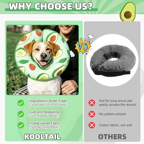 Image of KOOLTAIL Inflatable Dog Cone Collar, Soft Donut E Collar for Dogs After Surgery to Stop Licking Enhanced Alternative, Blow Up Pet Neck Pillow Recovery Adjustable Cone for Dog Cat,Avocado M