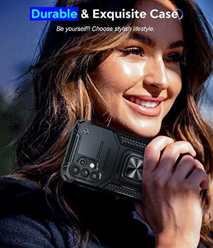 LeYi Rugged Armor Case for Samsung Galaxy A13 4G(Not for 5G) with 2 Tempered Glass Screen Protector & 2 Camera Lens Protector, Shockproof Military Grade Protective Phone Cover with Ring Holder Black