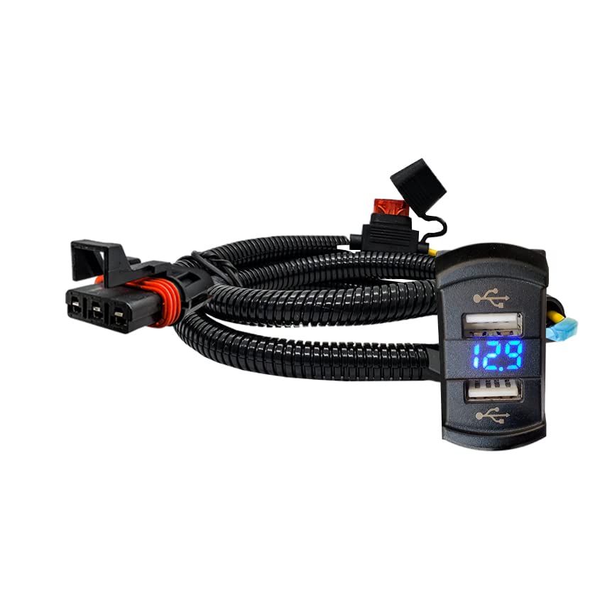 Miniatura 3 de OZ-USA Enchufe de barra bus de alimentación con cargador de puerto USB dual compatible con Polaris RZR Pro Ranger Crew XP (rectángulo + voltímetro)