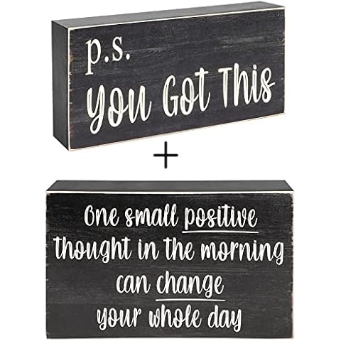 Esur Motivational Home Office Desk Black Box Signs - P.S. You Got This+One Positive Thought Cover