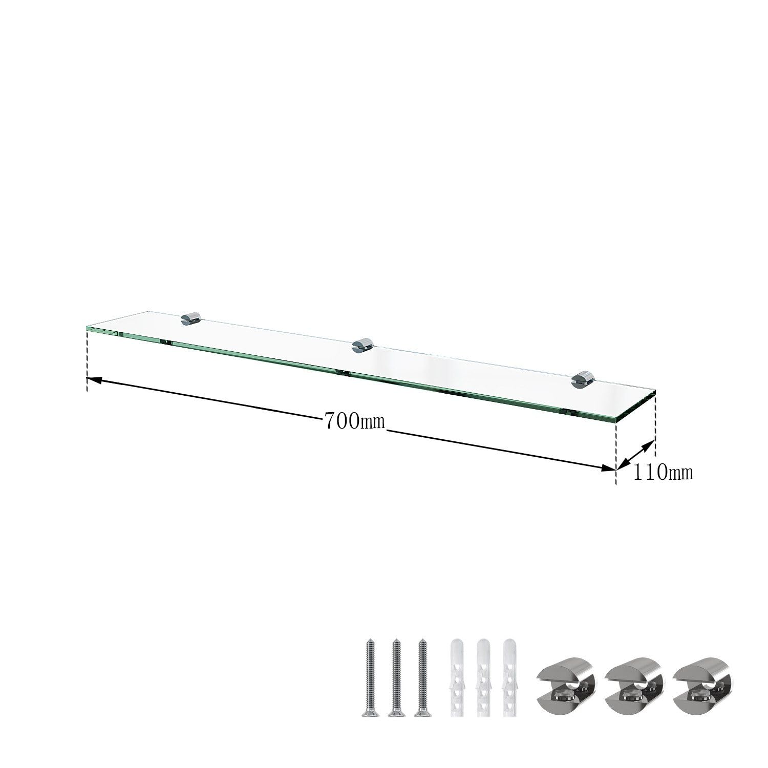Étagère murale en verre de salle de bain - 70 cm - En verre transparent de sécurité ESG de 6 mm