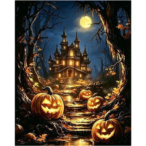 Gemozaic Halloween Haunted House Paint by Numbers Kit for Adults, 16x20 in