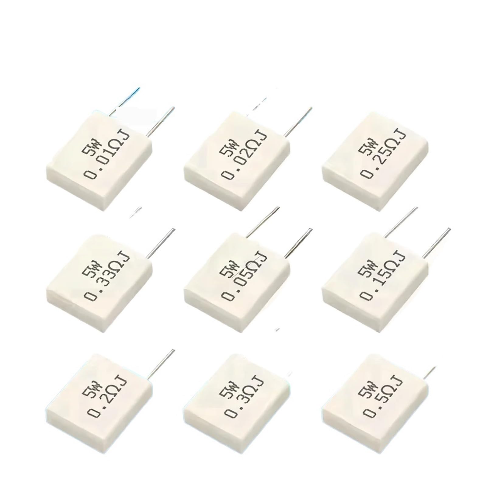 GUTUYEHKEA Cement Resistors 10PCS BPR56 5W Non-Inductive Ceramic Resistance 0.01R .1 Ohm(0.5 Ohm)