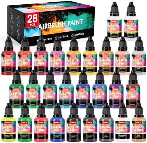ESRICH Airbrush Paint 26 Colors (1 oz) with 2 Thinner,Air Brush Painting Set Acrylic Ready to Spray, Air Brushes Paint,Water-Based Airbrush Paint Set for Metal,Plastic,Canvas,Wood,Air brush Paint Kit