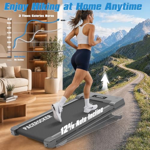 Image of PACEROCKER Walking Pad Treadmill with 12% 9-Level Auto Incline, 450 lbs Capacity Bluetooth Speaker Under Desk Treadmills for Home Hiking
