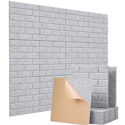 Soundsbay Acoustic Wall Panels Self-adhesive Acoustic Panels 12 Pack Brick Wall Panels Sound Absorbing Panel High Density Sound Dampening Panels for Wall Decoration/Acoustic Treatment 12"×12"×0.4"
