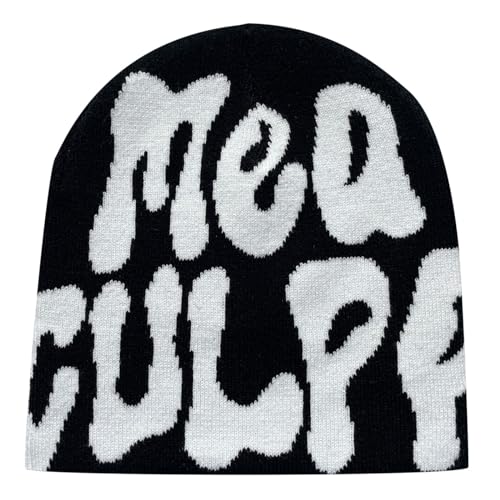 Y2k Beanie Mütze Herren Damen Teenager Y2k Cap Winter Knit Skater Beanie Mütze Hip Hop Strickmützen Baumwolle Spider MEA Culpa Printed Y2k Beanie Cap Hat Pink Harajuku Fashion, Talla única