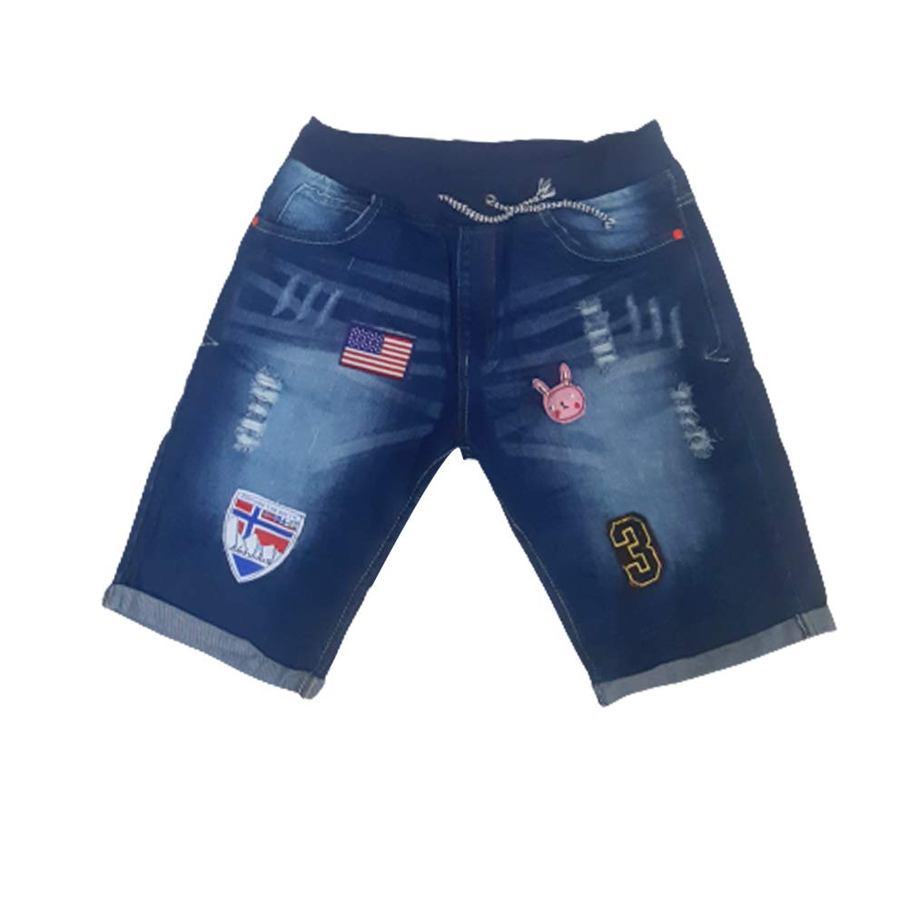 Solid Denim Jeans Shorts for Men's & Boy's Elastic Waist Denim Cotton Shorts (Blue)-image-2