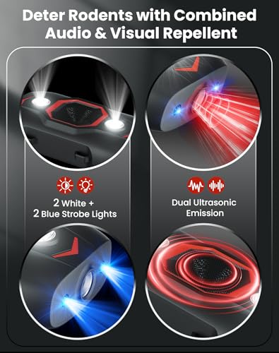 Ultrasonic Rodent Repellent for Car Engines, Under Hood Mouse Repellent with 4 LED Strobe Lights, USB Powered, Keep Rats, Mice and Squirrels Away from Vehicles, RVs, Garages, Attics (2, Black) by PEXPEL - Image 4