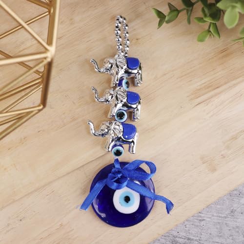 Image of 3 Elephant Evil Eye Wall Hanging for Home Entrance | Nazar Battu Vastu Hanging Decor | Protection Charm for Positive Energy, Good Luck & Spiritual Gifting