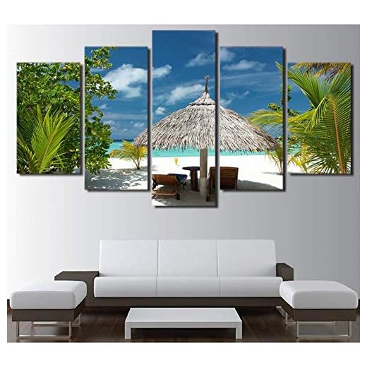 5 paneler 5 delar canvas konst tropisk ö målning canvas affischer och tryck väggkonst canvas