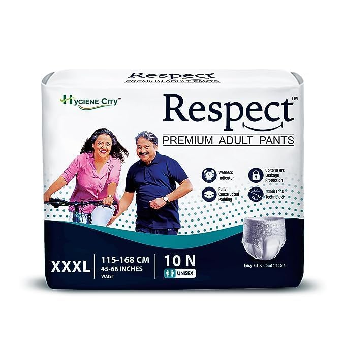 Respect Premium Unisex Adult Diaper Pants Style with Wetness Indicator for Extra Comfort | 10-12 Hour Leakage Protection (3XL, 100, count)