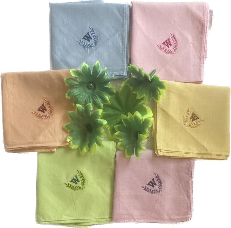 Image of ANTONIA Personalized Cotton Women's Handkerchiefs with Embroidered Initials, Assorted Colours (33 cm x 33 cm)