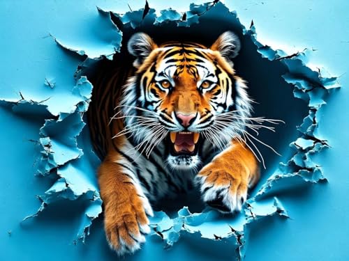 Peinture diamant tigre 120x80cm : kit complet broderie 5D