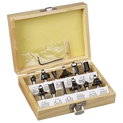 kwb Oberfräser-Set, 12-teilig, (V-Nutfräser, Hohlkehlfräser u.v.m.) Hartmetall-bestückt, Anlaufkugellager inkl. Sechskant-Schlüssel und,Holz-Koffer Cover