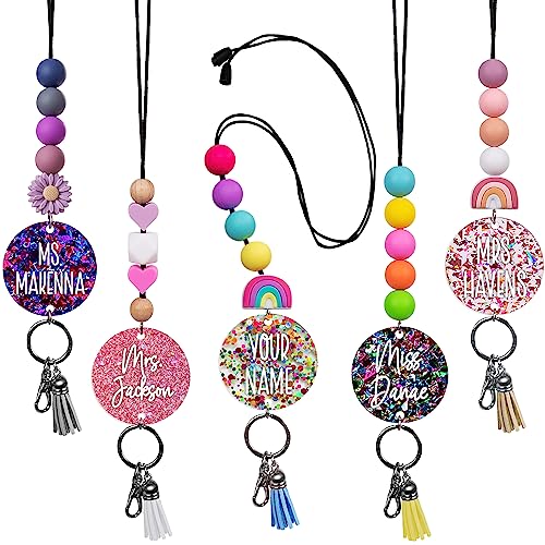 By the Graces Handmade Personalized Teacher Lanyard for Badges and Keys | Durable Beaded ID Holder with Breakaway Clasp & Name | Scratch Resistant Name Tag | Cute Teacher Badge Holder