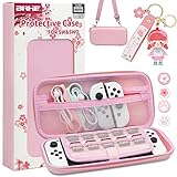 BRHE Rosa Tasche Zubehör für Nintendo Switch/Switch Oled/Lite Hartes Tragetasche Schutzpaket Reisetasche Hülle mit Daumengriffkappen und Puppenanhänger.