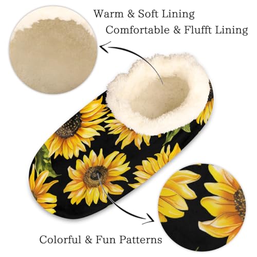 Watercolor Sunflowers Black Slippers for Women Slipper Socks Soft Fuzzy House Slippers Shoes for Indoor Bedroom, Winter Cozy Christmas Gifts2