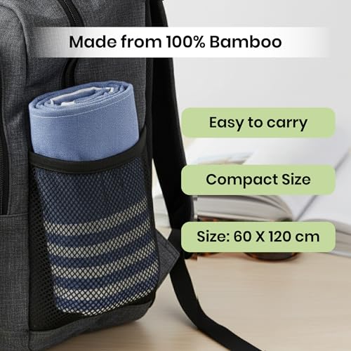 Image of Mush Grab & Go Bamboo Travel Towel | 100% Bamboo Bath Towel for Beach, Hiking & Gym Towel for Men Workout | Quick Dry & Compact Towels with Travel Bag | 60x120 cms, 250GSM | Pack of 2 (Lavender & Navy