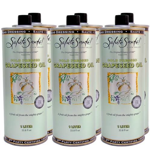 Image of Salute Sante! Cold Pressed Grapeseed Oil - 1 Liter 6-Pack - cooking oil, grapeseed oil - High Smoke Point, Neutral Flavor, Ideal for Frying, Baking & Salad Dressings