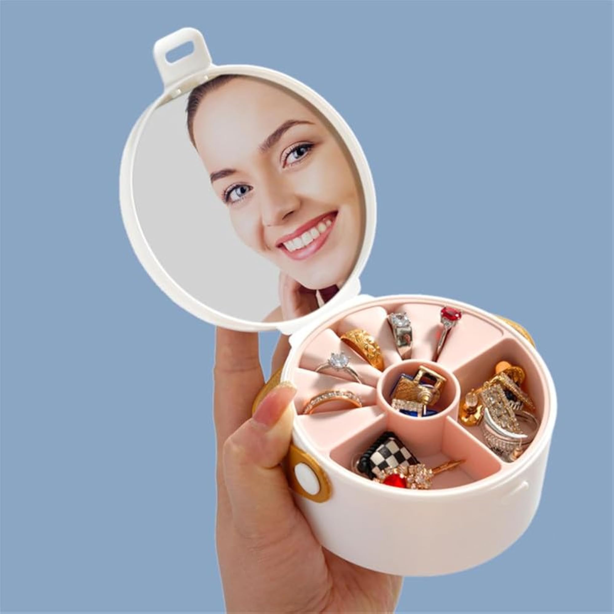 Compact Jewelry Storage Organizer Box with Mirror, Mini Holder