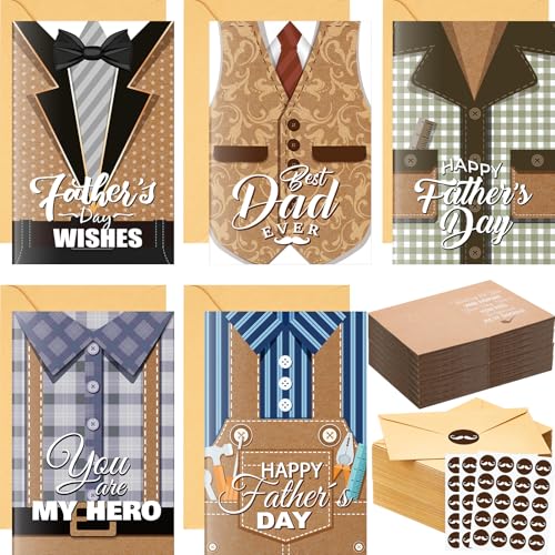 Motiskyy 100 Sets Kraft Happy Fathers Day Greeting Cards with Envelopes and Stickers Assorted Father's Day Card Making Kits Handmade Crafts Bulk for Dad Stepdad Grandpa Gifts