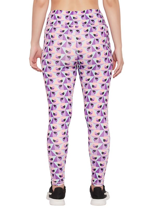 Image of Clovia Women's High Rise Printed Active Tights with Side Pocket (AB0042D12 Purple )