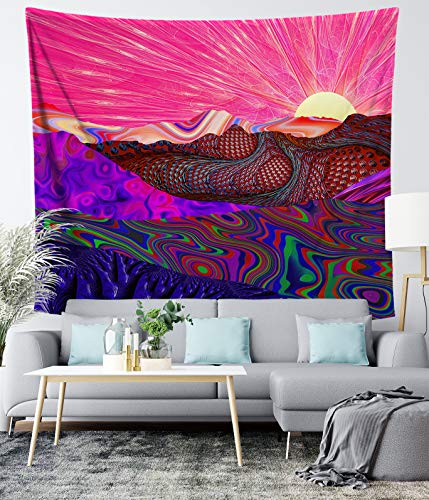 Lucid Eye Trippy Trek Tapestry, Psychedelic Mountain Sunrise, Girls Room Pink Wall Art Decor, Wall Hanging For Bedroom Living Room Dorm, 84X72 Inches #TOP1