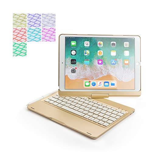 【マーサリンク】Bluetooth ワイヤレス キーボード ハード ケース メッキ ノートブック風 7カラーバックライト付 360度回転 (ブラック、シルバー、ゴールド、ローズゴールド) 4カラー選択 (iPad Pro 10.5インチ 2017年版/iP