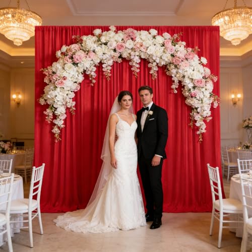 Image of 2 Panels Red Backdrop Curtain, 10 x 10 Feet Polyester Background Curtains for Parties, Weddings, Baby Showers, Halloween, Christmas, Birthday Party Photoshoot Backdrop Curtains Decorations