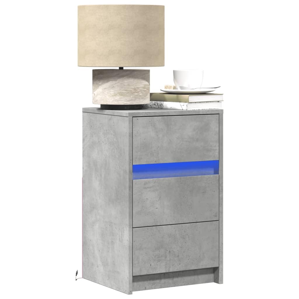 vidaXL Comodino con Luci LED Grigio Cemento in Legno Multistrato