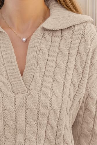 PRETTYGARDEN Fall Cable Knit Sweaters for Women 2025 Long Sleeve Loose Chunky Polo V Neck Sweater Casual Pullover Jumper Tops4