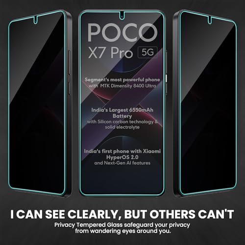 Image of ArmourPro Privacy Tempered Glass Screen Protector Compatible for Poco X7 Pro (6.67 Inch) with Edge-to-Edge Protector Coverage and Easy Installation kit (Pack of 2)