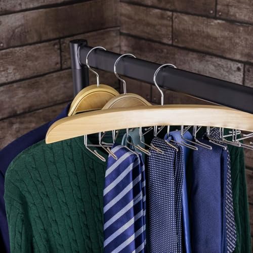 Image of ROLLYWARE Wooden Belt and Tie Hanger for Closet, Premium Tie Hanger with 24 Folding Accessory Hooks Space Saving-Saving Organizer for Closet Tie Rack for Bra Hat Tank Tops (1, Natural Wood)