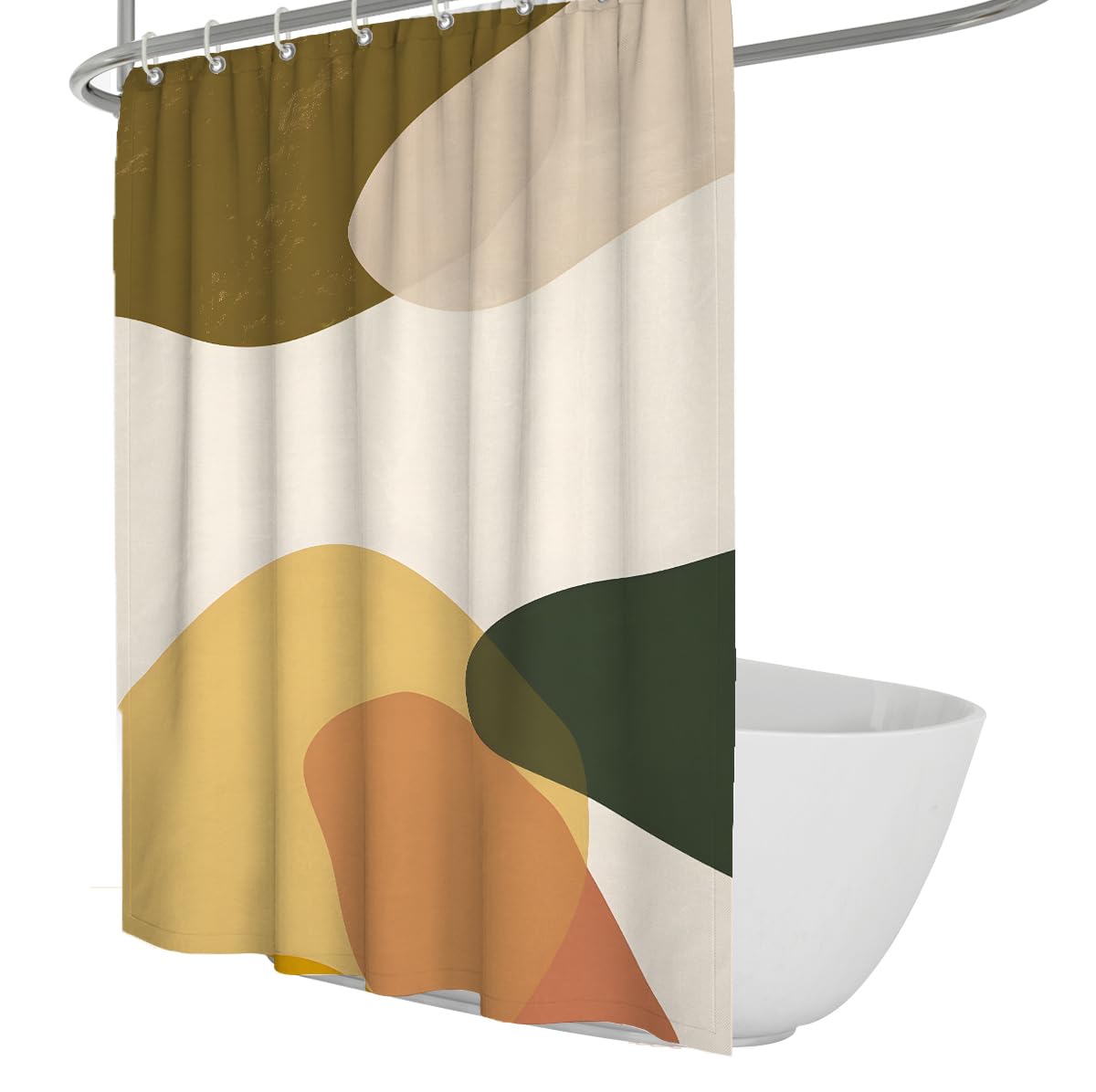 UIRINGART Contemporary Shower Curtains W180xL200cm Abstract Organic Shape Fluid Green Yellow Color Block Print Mildew Mould Resistant Fabric Home and Hotel Bathroom Decor