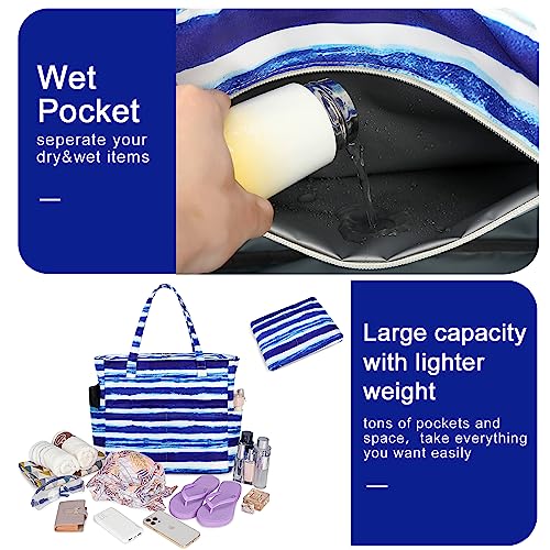 Image of Waterproof Beach Tote Pool Bags for Women Ladies Extra Large Gym Tote Carry On Bag With Wet Compartment for Weekender Travel