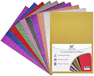 Assorted Colour Glitter Sparkle Card A4 No Mess Glittery Craft Card Sheets 250gsm Glitter Paper for Crafts & Card Making Laser Printed Non Drop Glitter Sheet (10 Assorted Colours - 10 Sheets)