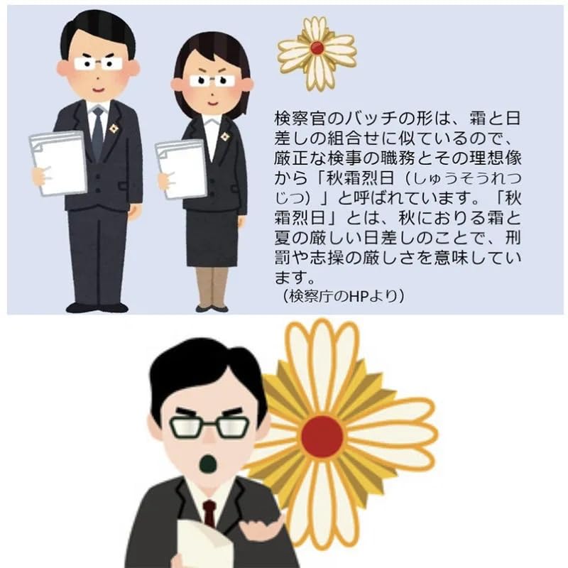 道具日本検査官バッジ、秋霜烈日旭日菊花びらブローチ 金属バッジ