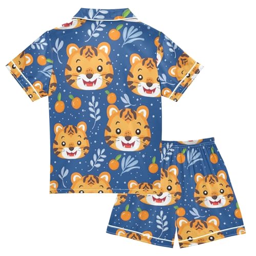 ALAZA Cute Tiger Persimmon Pajamas Satin Pajama Set Short Sleeve Button Down Sleepwear2