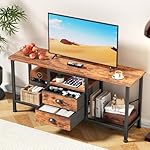 Furologee TV Stand with 2 Fabric Drawers, 42 Inch Small Entertainment Center with Open Storage Shelves, Media Console Table for Bedroom, Living Room, Rustic Brown - Image 5